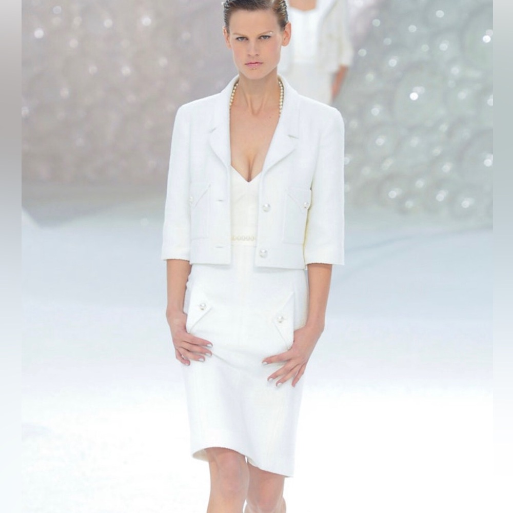 ❌SOLD EBAY❌CHANEL 12P Rare $8500  Runway Ecru  Dress WithPearlsFr40Seen on Kim K